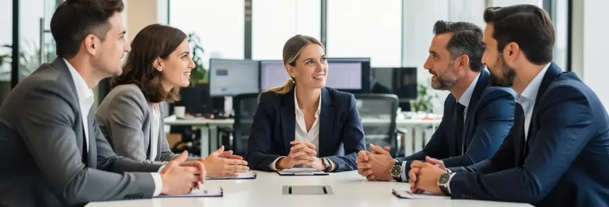 Réunion CSE en salle de conférence moderne avec participants en discussion